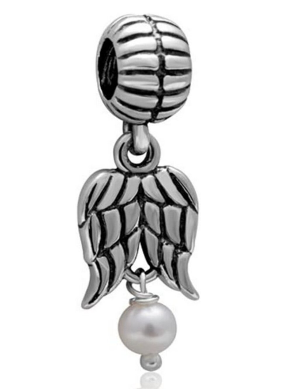 Angel Charm Wing Charm with Pearl Charm 925 Sterling Silver Feather Charm Love C